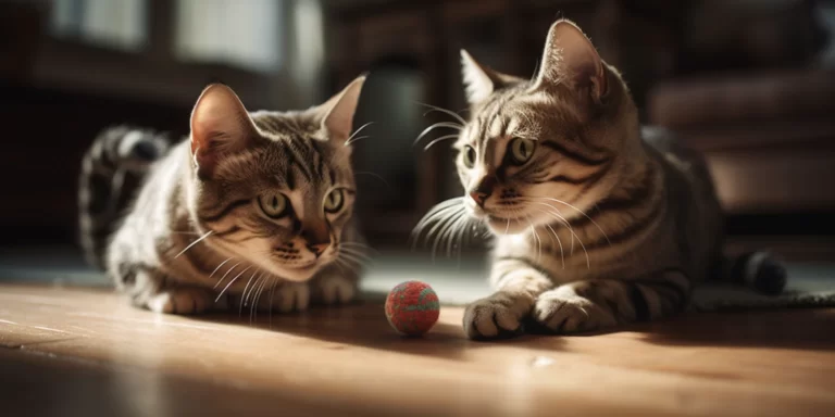 Fondo de dos gatos frente a una pelota