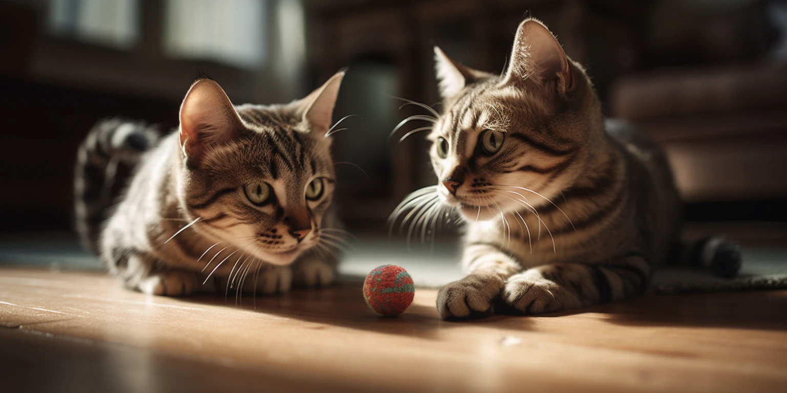 Fondo de dos gatos frente a una pelota